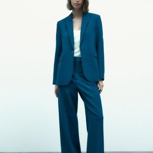 ZARA STRAIGHT CUT BUTTONED BLAZER Blue Sz S